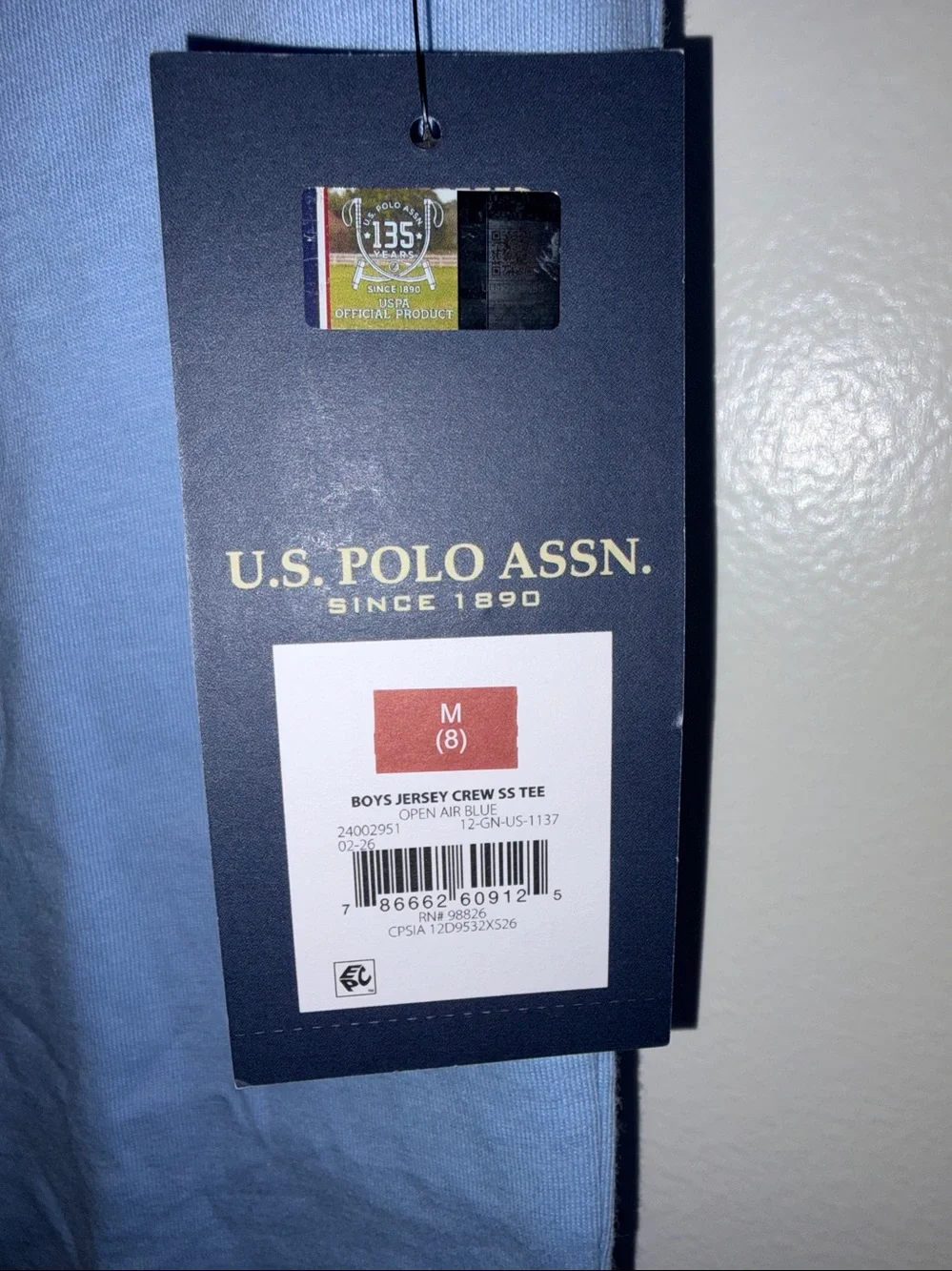 U.S. Polo Assn. Light Blue Short Sleeve Tee with Navy Logo